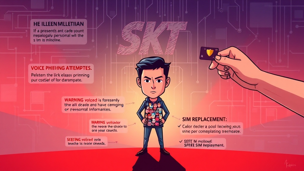 SKT 고객센터: 전화번호, 상담원 연결, 빠른 문의 해결 A to Z 6 개인정보 유출 대응 (cartoon 스타일)