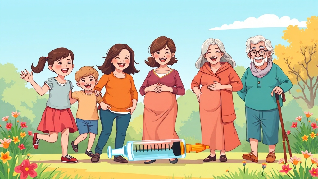 2025 독감 예방접종 완벽 가이드: 대상, 일정, 종류, 주의사항 3 2025년 접종 대상 및 일정 (cartoon 스타일)